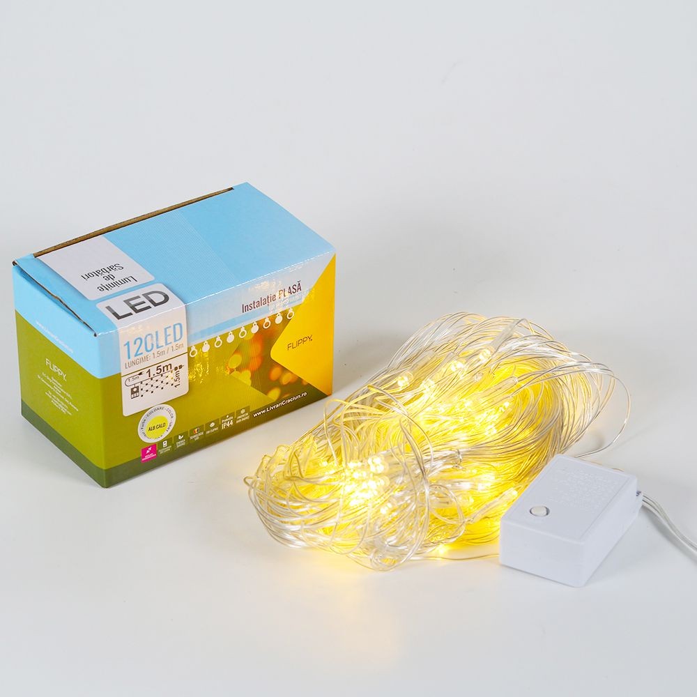 Instalatie de Craciun, Flippy®, Tip Plasa, 1.5 x 1.5 m, 120 LED-uri, Interconectabila, Alb Cald - Image 4