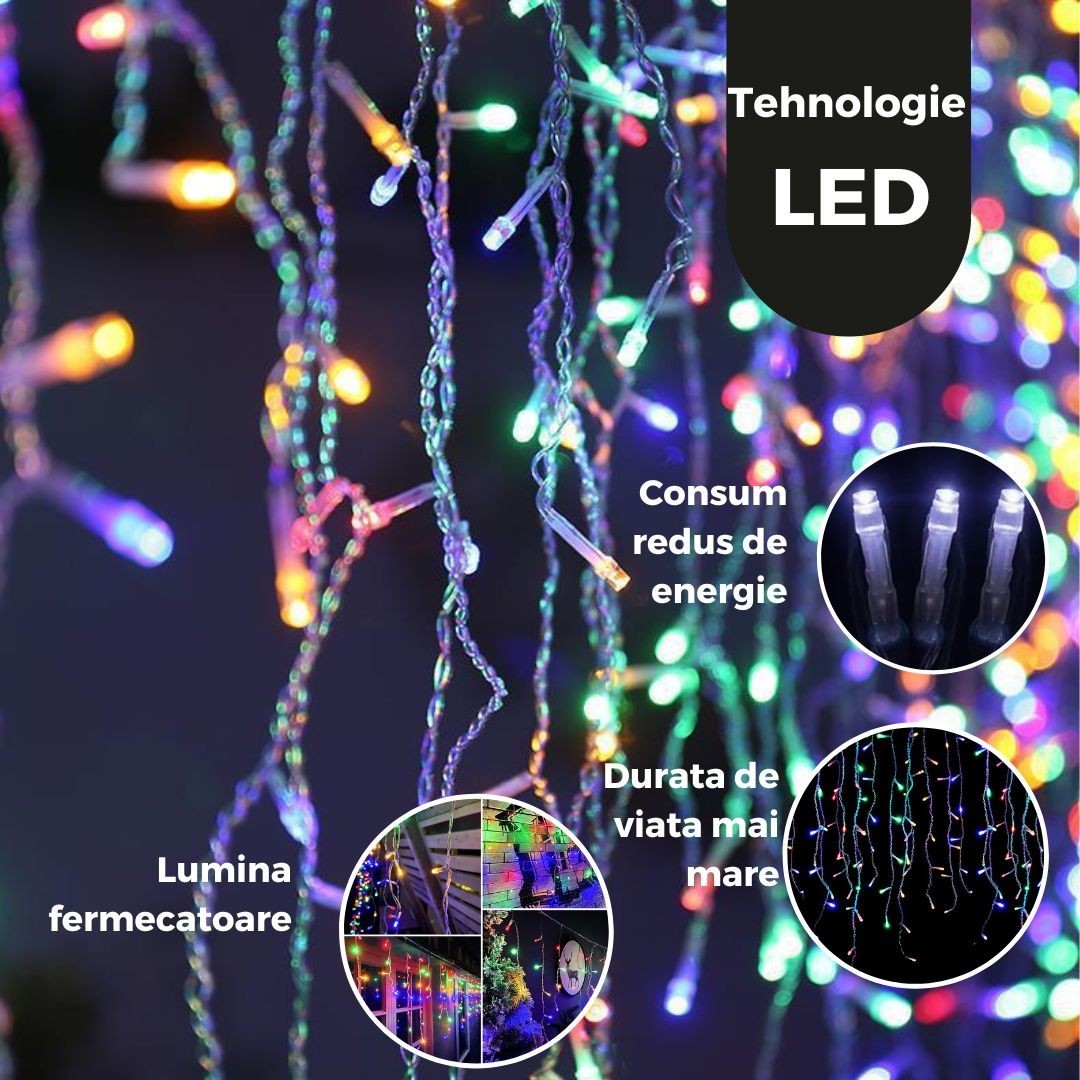 Instalatie de Craciun, Flippy®, Tip Turturi, Sectiune 5 m, 143 LED-uri, 8 Jocuri de Lumini, Fir Negru, Lumina Multicolora, IP44, Interconectabila - Image 3