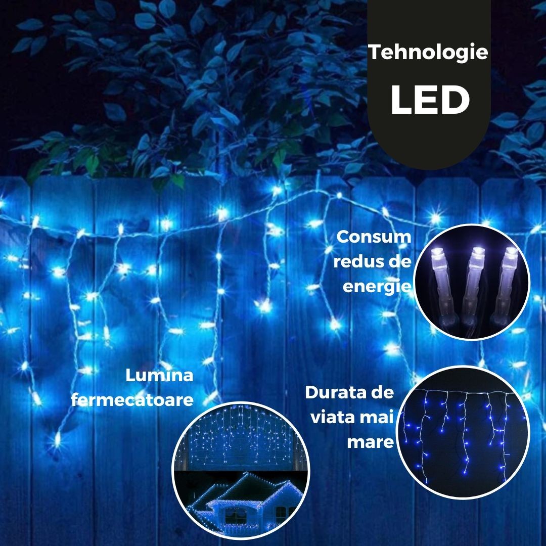 Instalatie de Craciun, Flippy®, Tip Turturi, Sectiune 5 m, 143 LED-uri, 8 Jocuri de Lumini, Fir Alb, Lumina Albastra, IP44, Interconectabila - Image 3