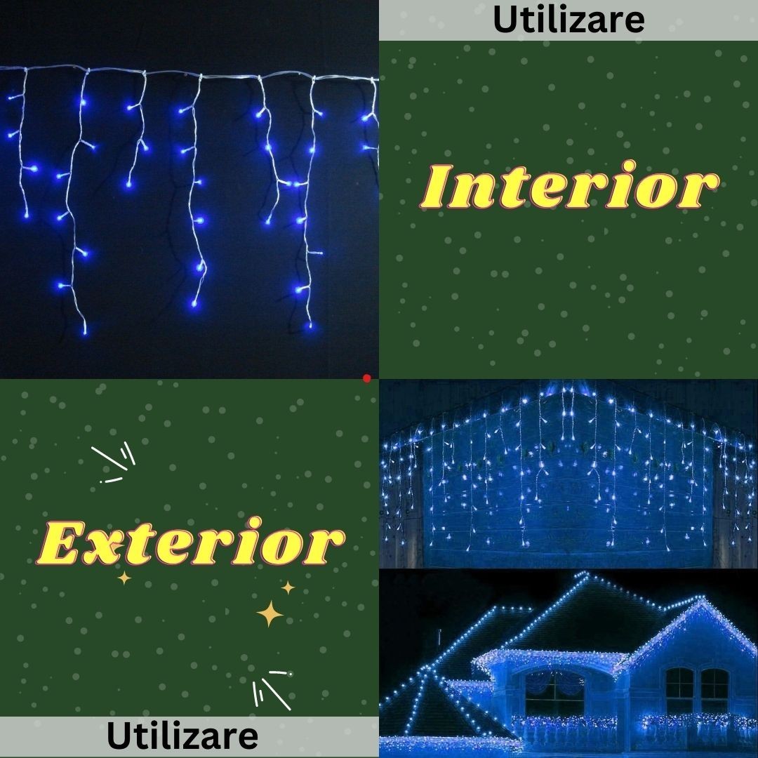 Instalatie de Craciun, Flippy®, Tip Turturi, Sectiune 5 m, 143 LED-uri, 8 Jocuri de Lumini, Fir Alb, Lumina Albastra, IP44, Interconectabila - Image 4