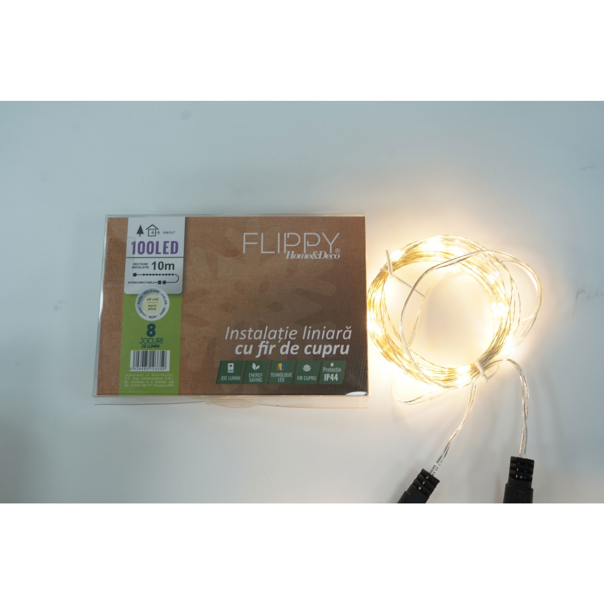 Instalatie Liniara de Craciun, 30 m, Alb Cald, 3 Sectiuni interconectabile, 300 Led-uri, 8 jocuri de lumini, Transformator, Prelungitor 3 m inclus, Fir Cupru, Flippy - Image 4