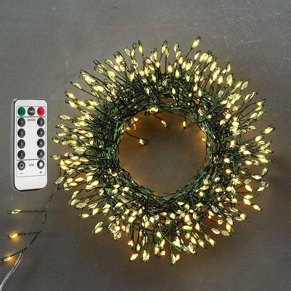 Instalatie de Craciun Liniara, Flippy®, Tip Cluster, 8 Jocuri de Lumini, cu Telecomanda, 6 m, 200 Led-uri, Alimentare USB, 3V, Alb Cald