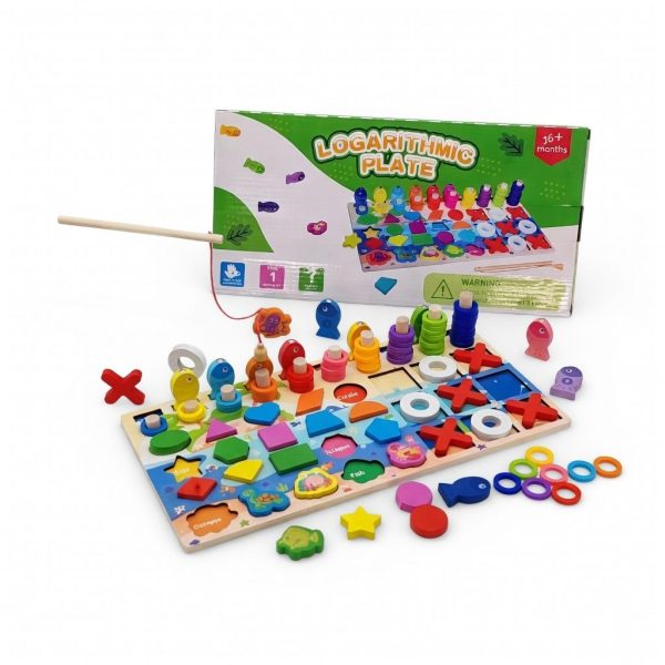 Joc Educativ 4 in 1, Sortator de Forme Geometrice, Joc de Pescuit Magnetic, Puzzle si Activitati Montessori, Jucarie Educationala pentru Copii de la 3 Ani