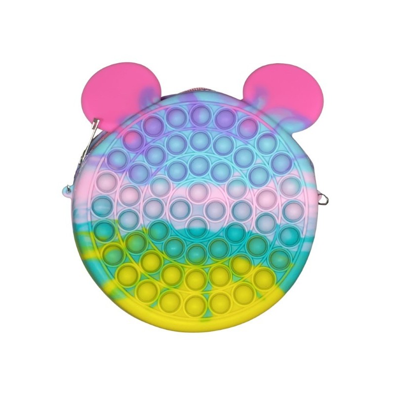 Jucarie antistres din silicon Flippy, Geanta Pop It, 16 cm, Soricel, Macarons