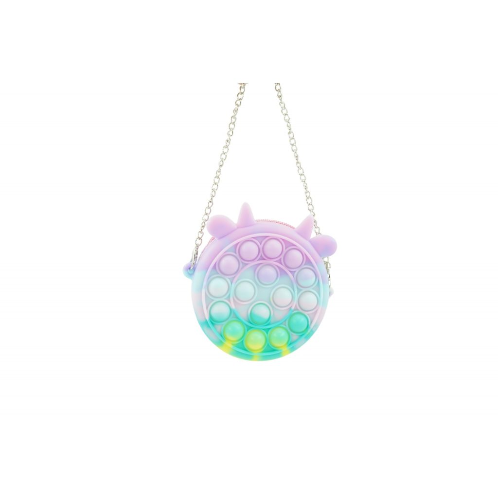 Jucarie antistres din silicon Flippy, Pop it Now and Flip It ,Mini Geanta, Vacuta, 6 cm, Macarons