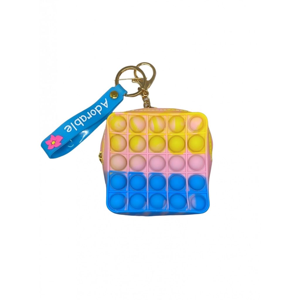 Jucarie antistres din silicon, Flippy, Pop It Now and Flip It, Portofel patrat, Galben/Albastru