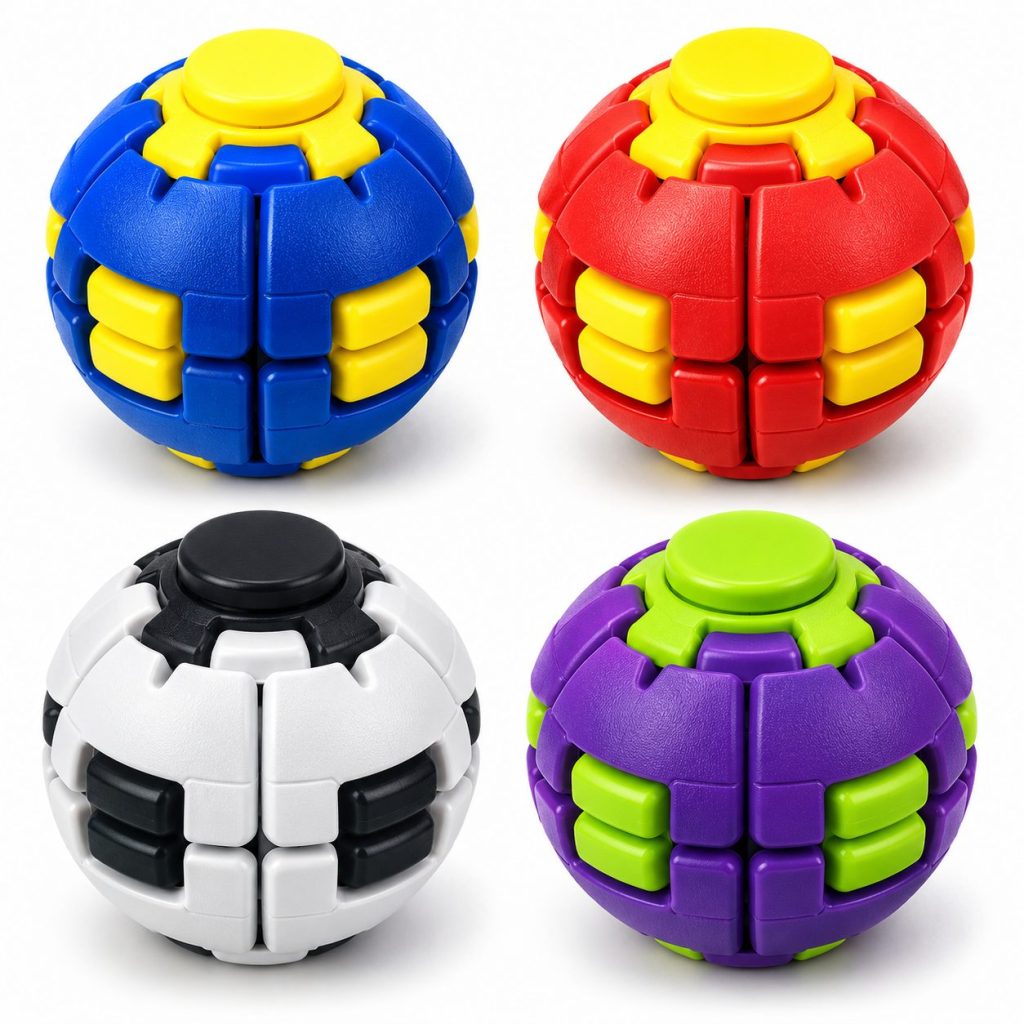 Set 24 Jucarii Antistres Fidget Spinner Ball, Flippy,  Mecanism Push-and-Spin, Rotire 360°, Culori Random