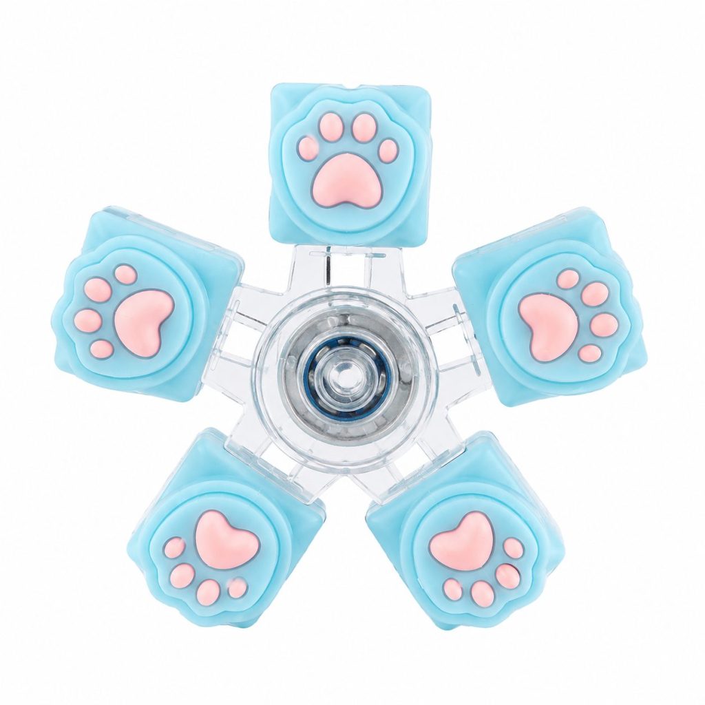 Jucarie Antistres Fidget Spinner, Flippy, Model Labute de Pisica, 5 Brate cu Elemente Decorative Tip Paw, Rotire Manuala, Design Compact, 7.5x7.5 cm, Albastru
