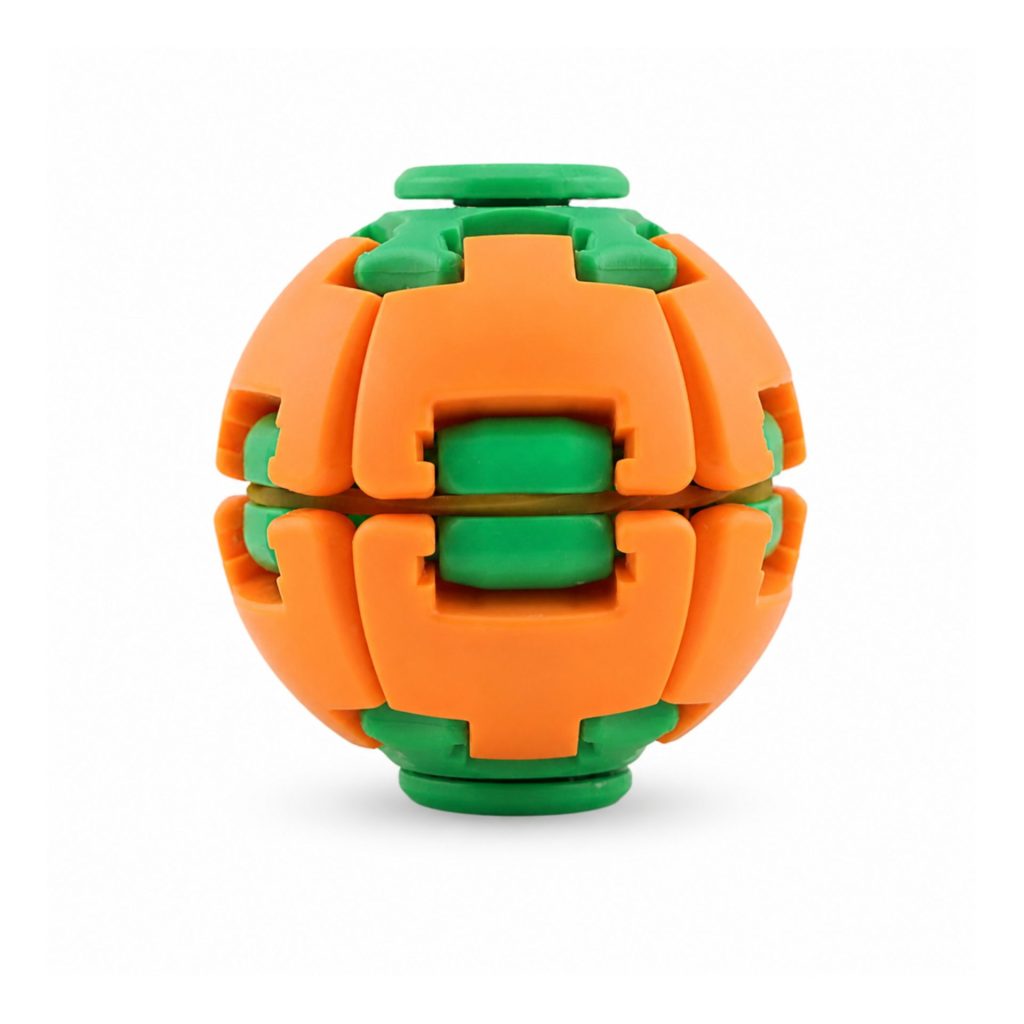 Jucarie Antistres Rotativa, Flippy, Model Minge Push and Spin, Rotire Manuala, Structura 3D Interactiva, Relaxare si Indemanare, 6.3 cm, Portocaliu/verde