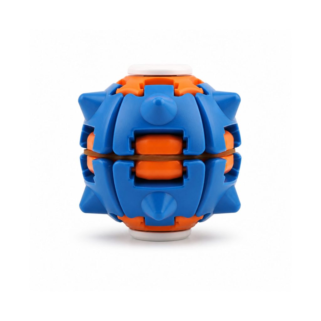 Jucarie Antistres Rotativa, Flippy, Model Minge Push and Spin, Rotire Manuala, Structura 3D Interactiva, Relaxare si Indemanare, 6.3 cm, Albastru inchis si Portocaliu