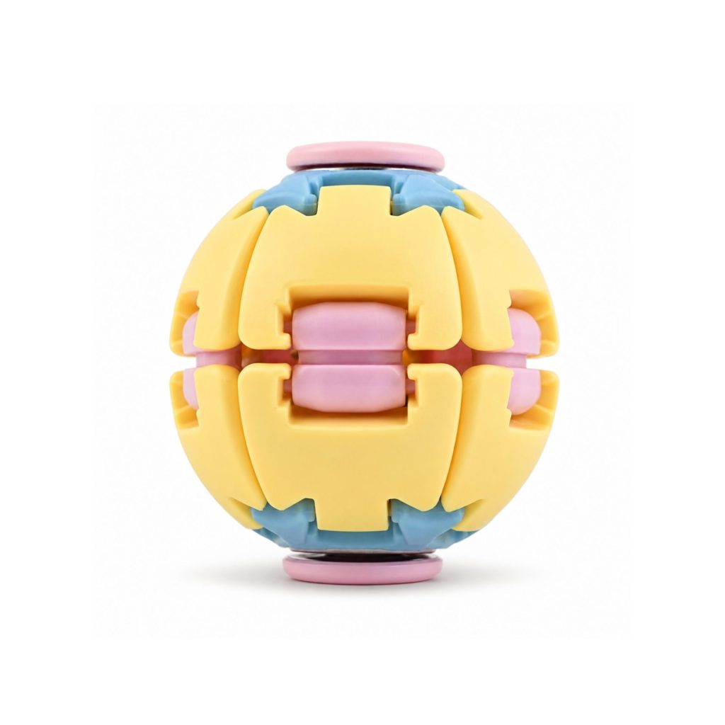 Jucarie Antistres Rotativa, Flippy, Model Minge Push and Spin, Rotire Manuala, Structura 3D Interactiva, Relaxare si Indemanare, 6.3 cm, Galben si roz