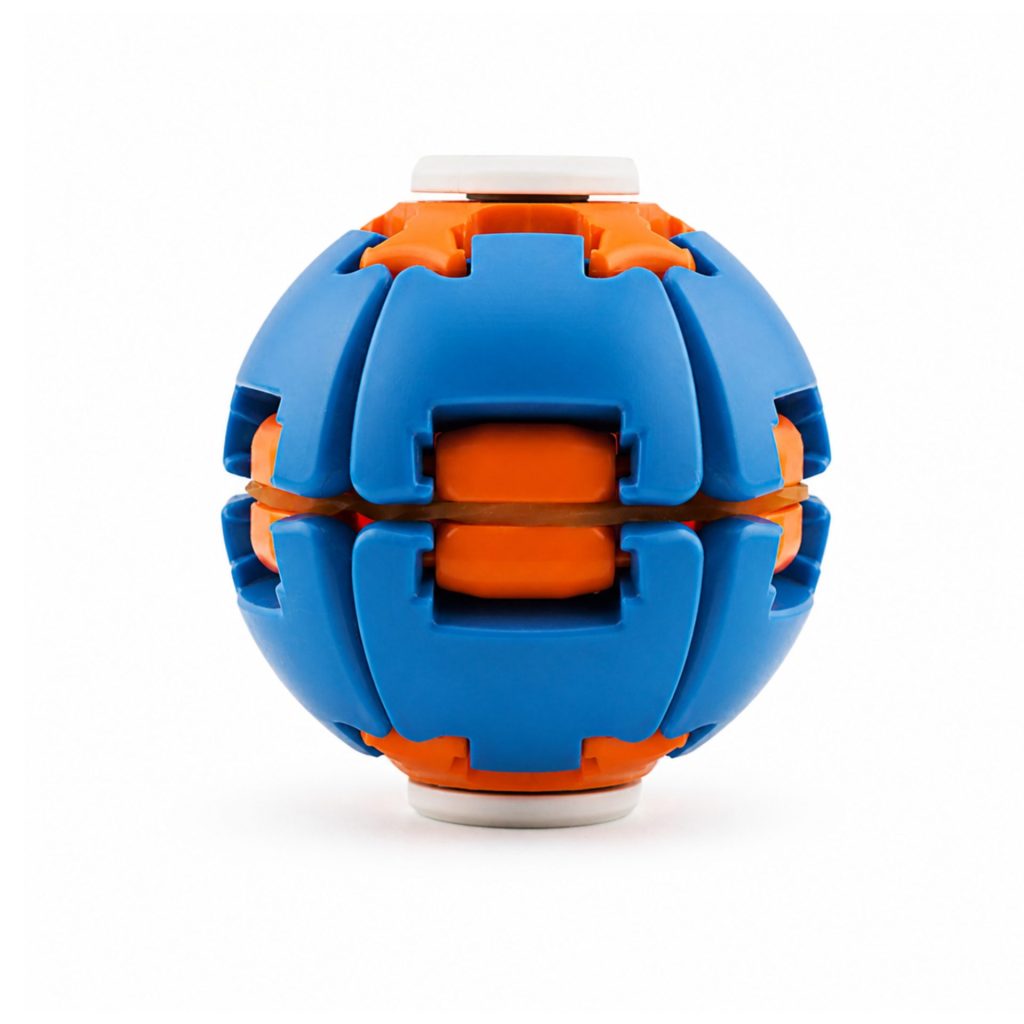 Jucarie Antistres Rotativa, Flippy, Model Minge Push and Spin, Rotire Manuala, Structura 3D Interactiva, Relaxare si Indemanare, 6.3 cm, Albastru metalizat