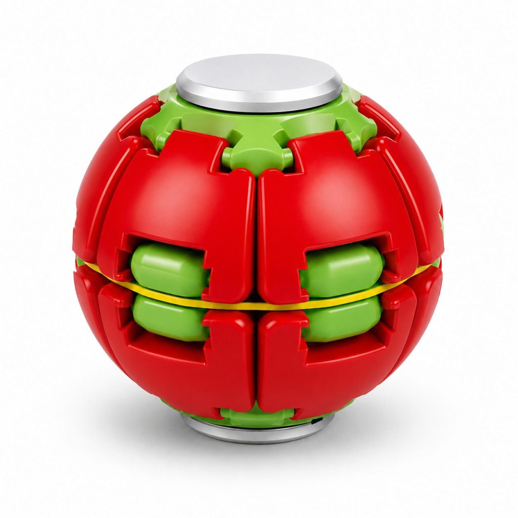 Jucarie Antistres Rotativa, Flippy, Model Minge Push and Spin, Rotire Manuala, Structura 3D Interactiva, Relaxare si Indemanare, 6.3 cm, Rosu