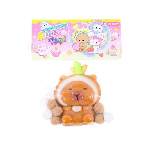 Jucarie Antistres Squishy, Flippy, cu Revenire Lenta, Model Capybara, 7cmx6.5 cm, din TPR, Ambalaj Transparent, Maro