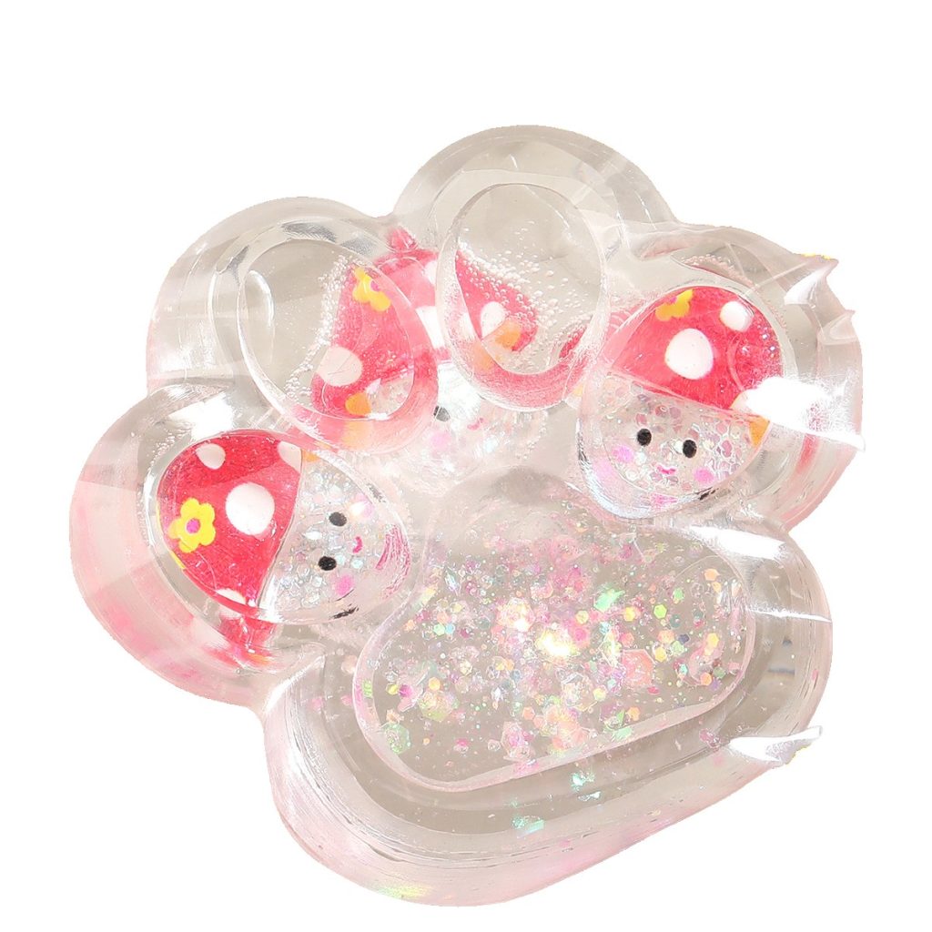 Jucarie Antistres Squishy, Flippy, Labuta de Pisica Pufoasa, cu Revenire Lenta, 7 x 6.5 cm, Model Ciuperca, Multicolor