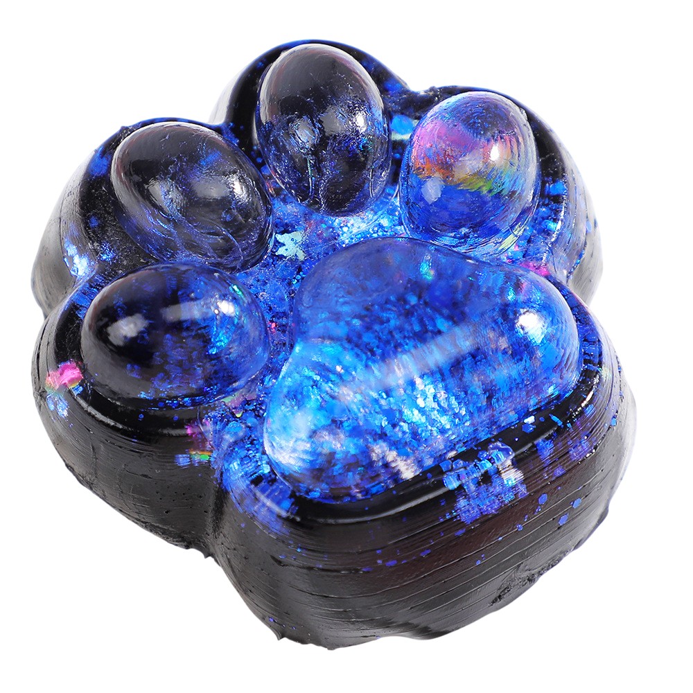 Jucarie Antistres Squishy, Flippy, cu Revenire Lenta, Squeeze Pinch Family, Model Labuta de Pisica cu Sclipici, 6.5x6 cm, 60g, Ambalaj Transparent, Albastru-Negru