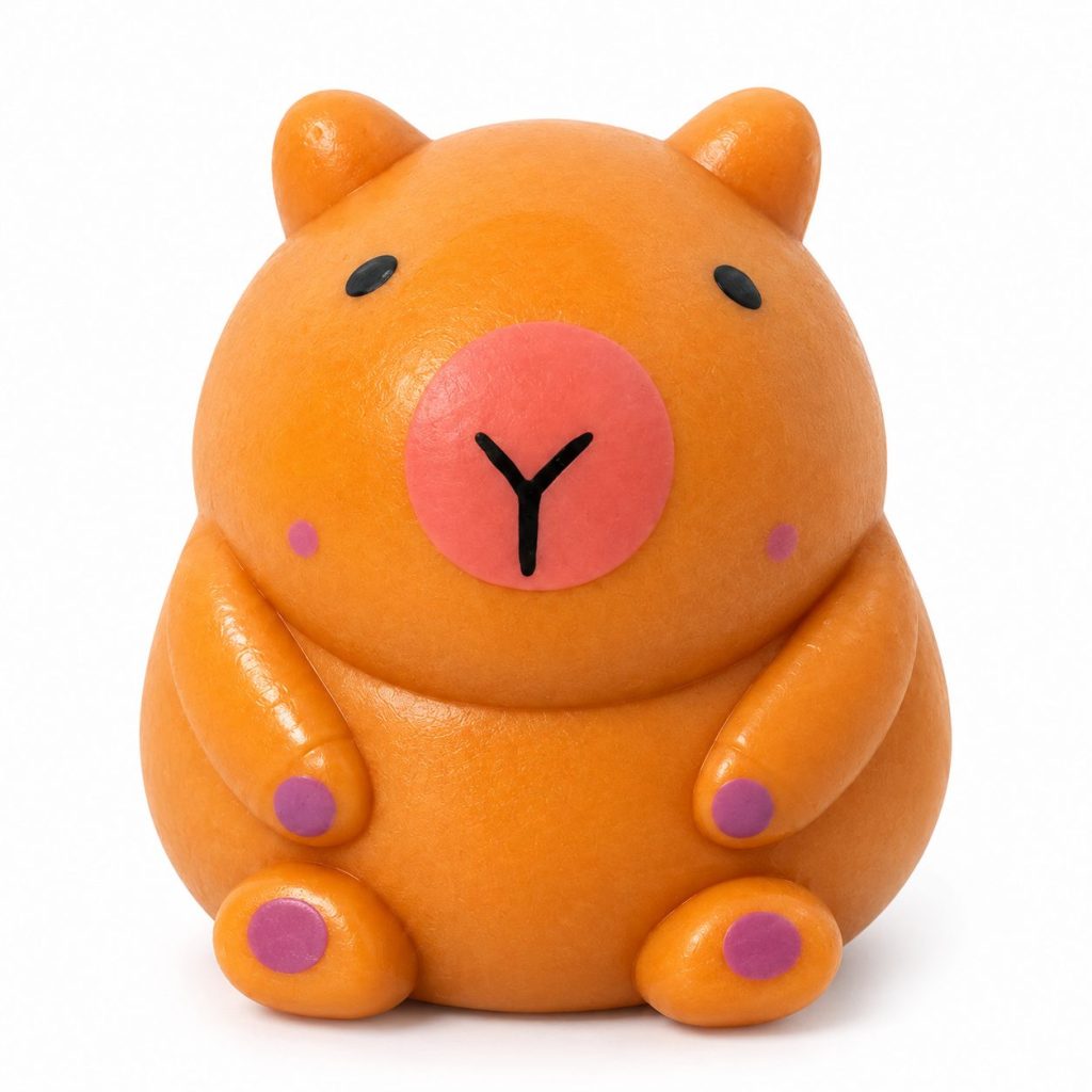 Jucarie Antistres Squishy, Flippy, cu Revenire Lenta, Squeeze Pinch Family, Model Capybara, Ambalaj Transparent, 4.5 x 7.2 cm, Maro