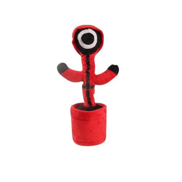 Jucarie cactus Squid Game pentru copii, Flippy, imita, canta, danseaza, 32 cm, rosu/negru, Cerc