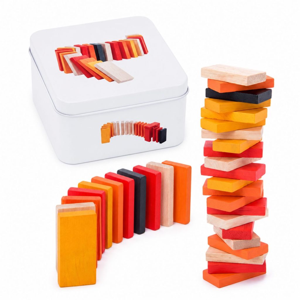 Jucarie Educativa din Lemn, Flippy, Joc de Calatorie Tip Domino cu Cutie Metalica, Dezvolta Gandirea Logica, Concentrarea si Indemanarea, Multicolor