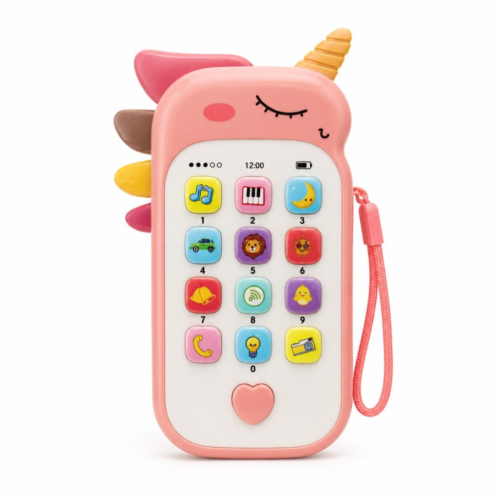 Jucarie Interactiva, Flippy, Telefon Inteligent, Model Unicorn, Functii Educative, Muzicale si Voce, 4-6 ani, 19 x 11.5 cm, din Plastic, Roz