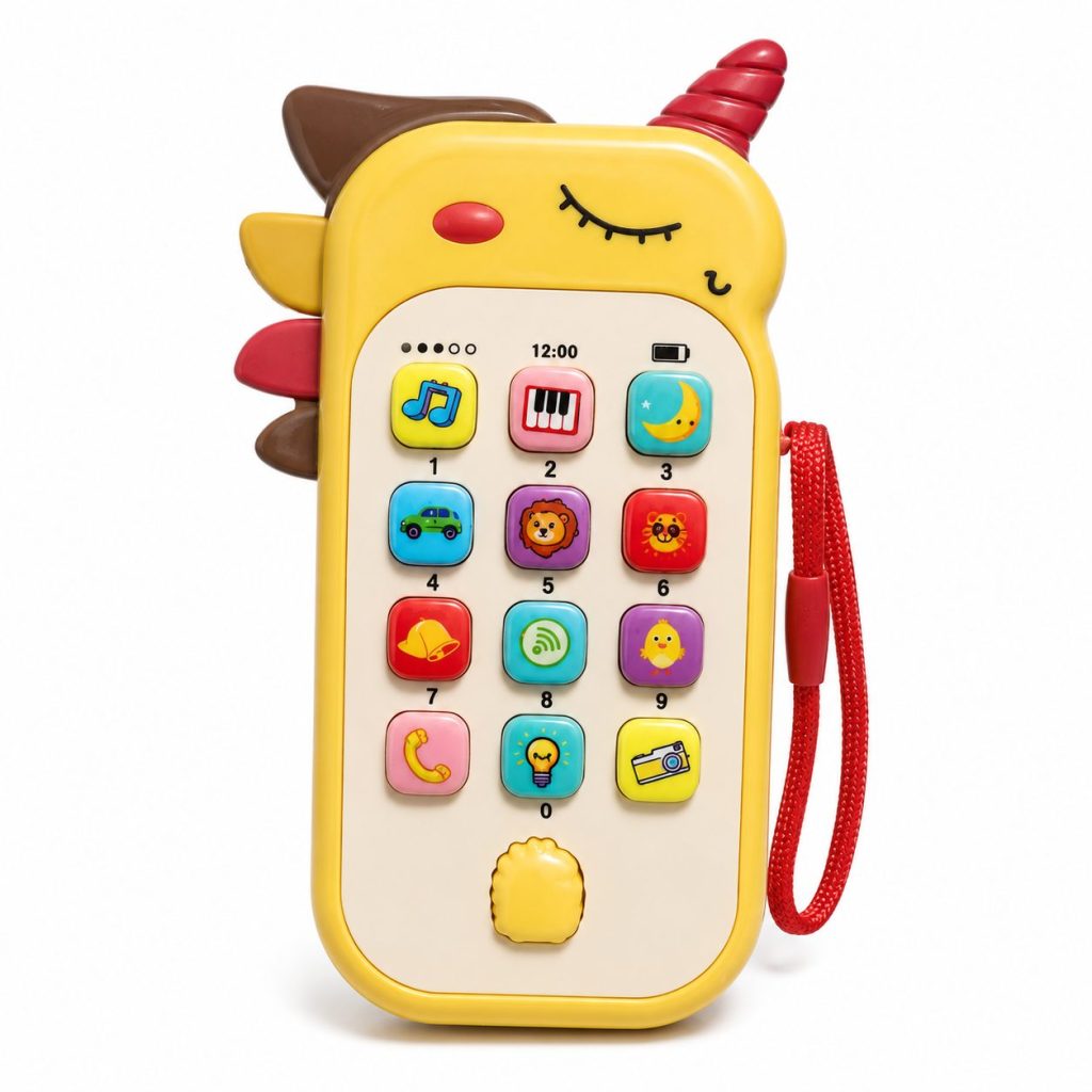 Jucarie Interactiva, Flippy, Telefon Inteligent, Model Unicorn, Functii Educative, Muzicale si Voce, 4-6 ani, 19 x 11.5 cm, din Plastic, Galben