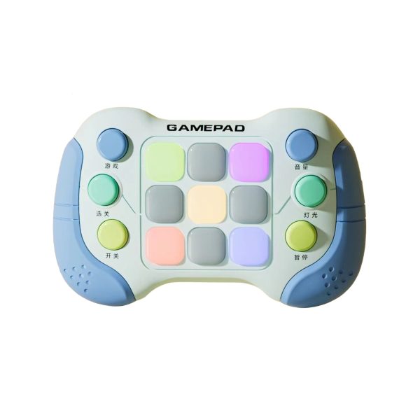 Jucarie Interactiva Flippy, Tip Consola Pop It, 6 butoane functionale, 5 Moduri de Joc, 600 Niveluri, + 3 ani, Albastru/Gri