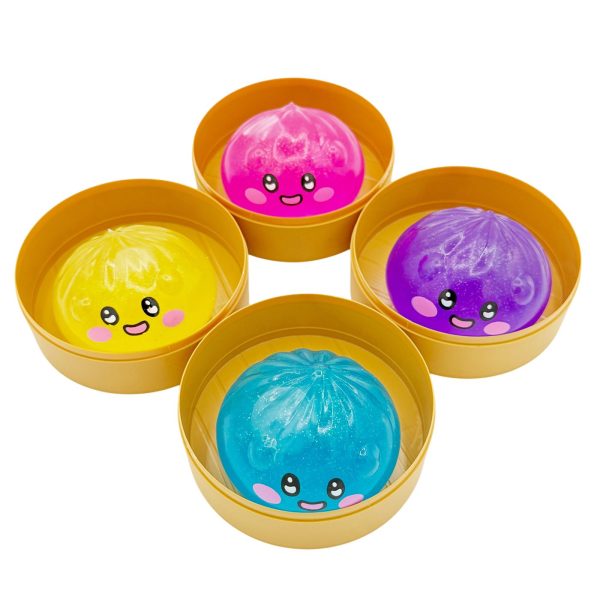 Jucarie Squishy Dumpling in Forma de Dumpling, Flippy, Model Fata Zambitoare, Antistres Senzoriala Comprimabila cu Revenire Lenta, 5x5 cm, 120 g, Culoare Mix Surpriza