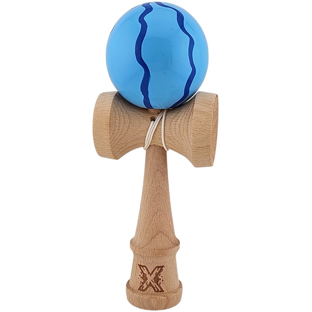 Kendama X Originala, Profesionala, Flippy, din Lemn, Super Sticky, 18 cm, Albastru