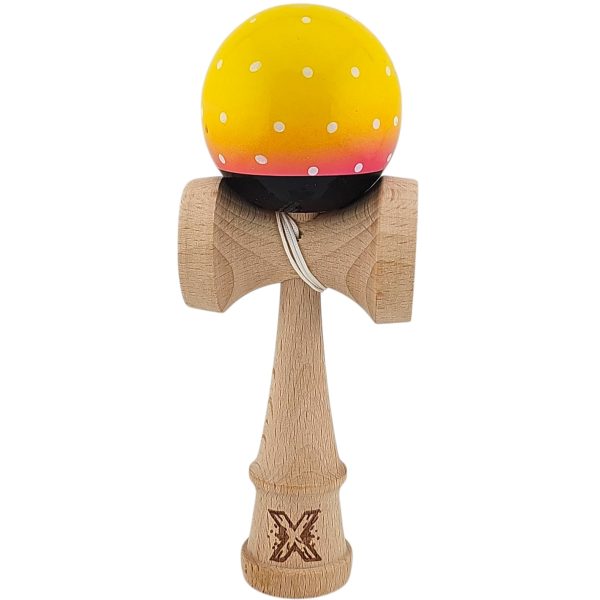 Kendama X Originala, Profesionala, Flippy, din Lemn, Super Sticky, 18 cm, Galben/Roz/Negru