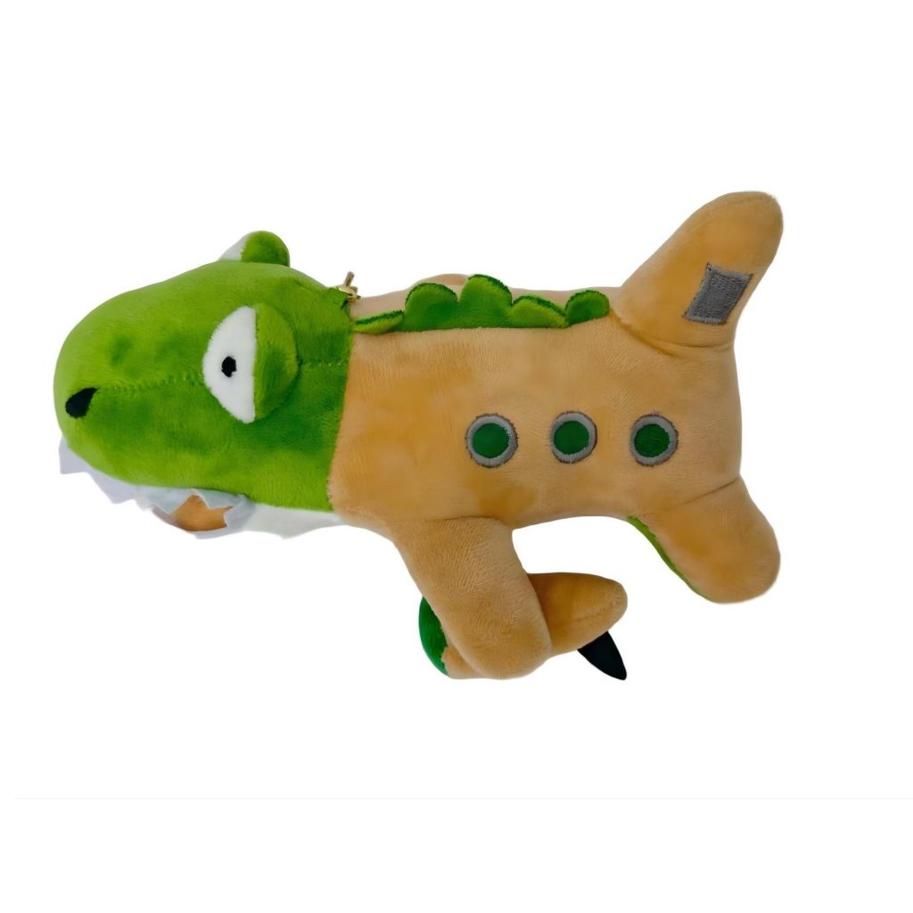 Jucarie Moale de Plus de Tip Breloc, Flippy, Model Italian Brainrot Crocodilul Avion Bombardiro Crocodilo, 17 x 8 cm, Verde Maro