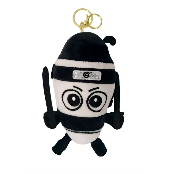 Jucarie Moale de Plus de Tip Breloc, Flippy, Model Italian Brainrot Ninja Spadellini Silenzioso, 16 x 10 cm, Negru Alb