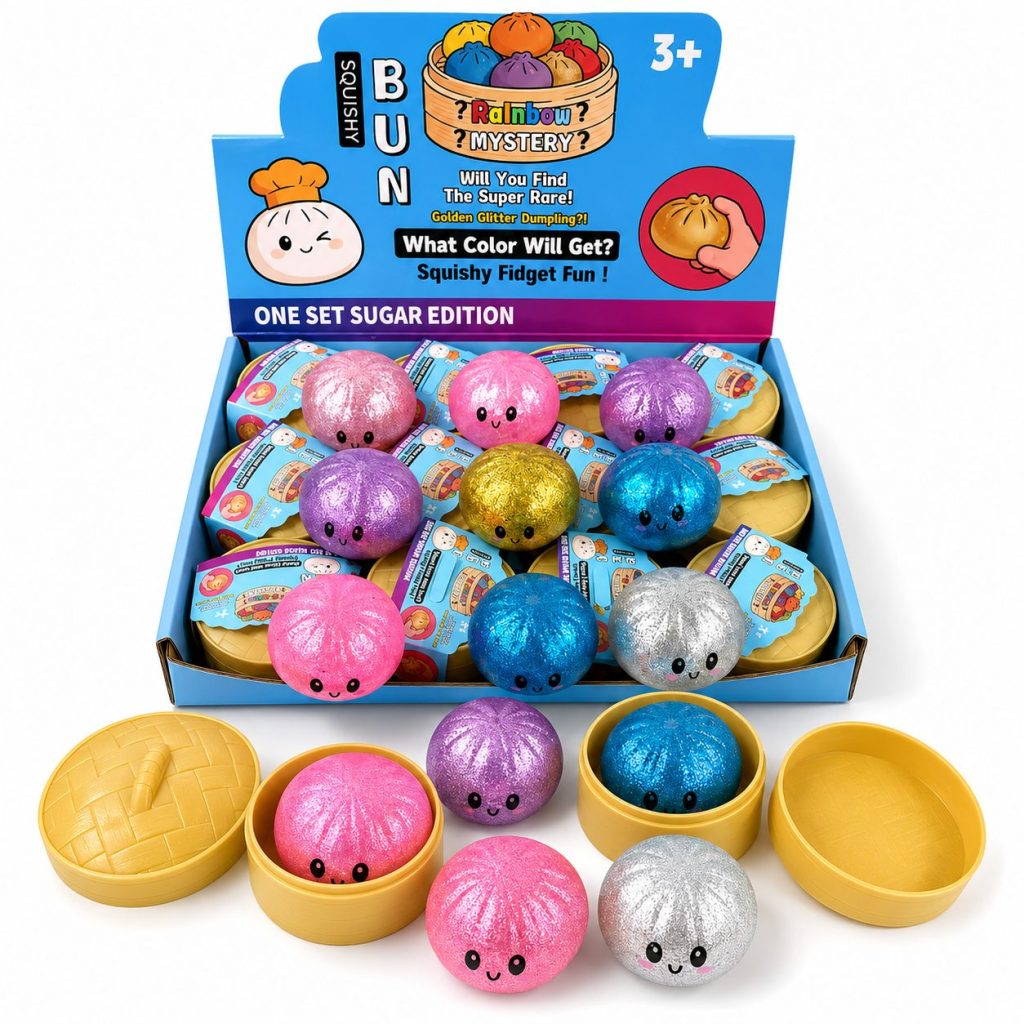 Jucarie Squishy Dumpling NeeDoh, Flippy, Model Fata Zambitoare cu Perle de Apa, Comprimabila si Modelabila, 5.5 cm, Mix Culori