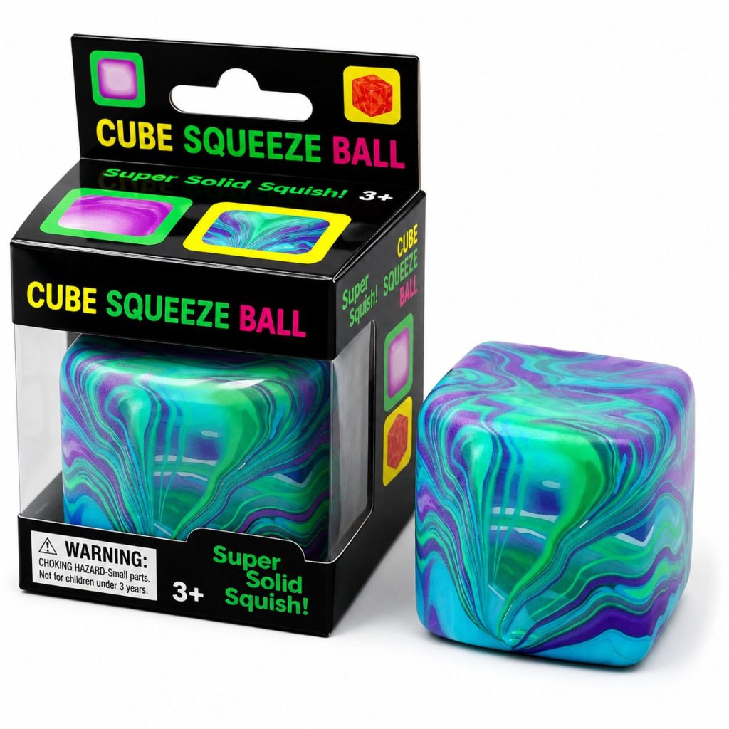 Jucarie Squishy tip Needoh in Forma de Cub de Gheata, Flippy, Model Linii Flow din Maltoza, Antistres Senzoriala Comprimabila cu Revenire Lenta, 5.5x5.5x5.5 cm, 180 g, Verde