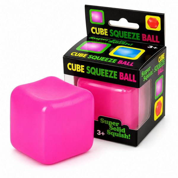 Jucarie Squishy tip Needoh in Forma de Cub de Gheata, Flippy, Model Simplu din Maltoza, Antistres Senzoriala Comprimabila cu Revenire Lenta, 4.5x4.5x4.5 cm, 110 g, Roz Neon