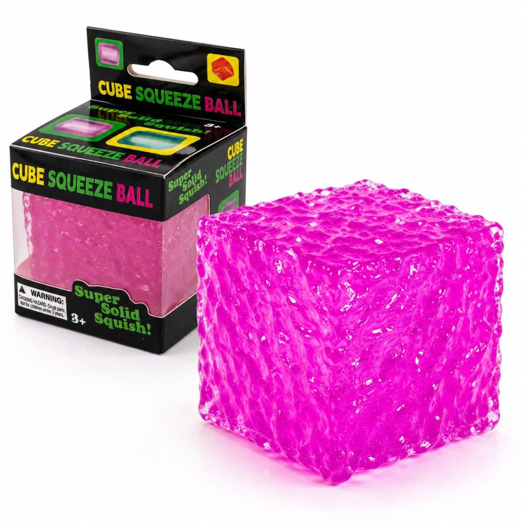 Jucarie Squishy tip Needoh in Forma de Cub, Flippy, Model cu Striatii, Antistres Senzoriala Comprimabila cu Revenire, 5x5x5 cm, 180 g, Mov