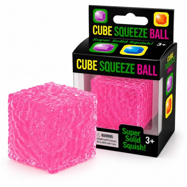 Jucarie Squishy tip Needoh in Forma de Cub, Flippy, Model cu Striatii, Antistres Senzoriala Comprimabila cu Revenire, 5x5x5 cm, 180 g, Roz