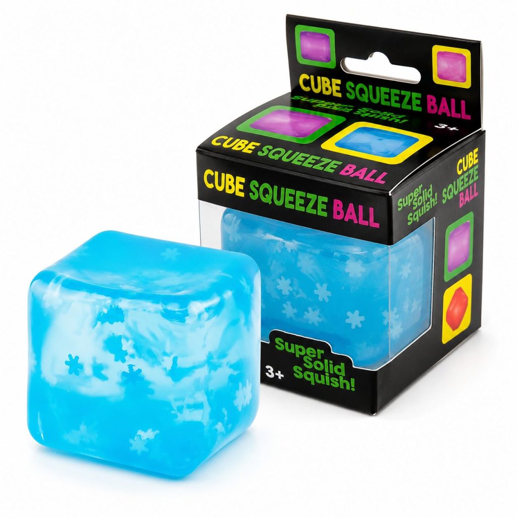 Jucarie Squishy tip Needoh in Forma de Cub, Flippy, Model Cub de Gheata cu Fulgi, Antistres Senzoriala Comprimabila cu Revenire Lenta, 4.5x4.5x4.5 cm, 110 g, Albastru
