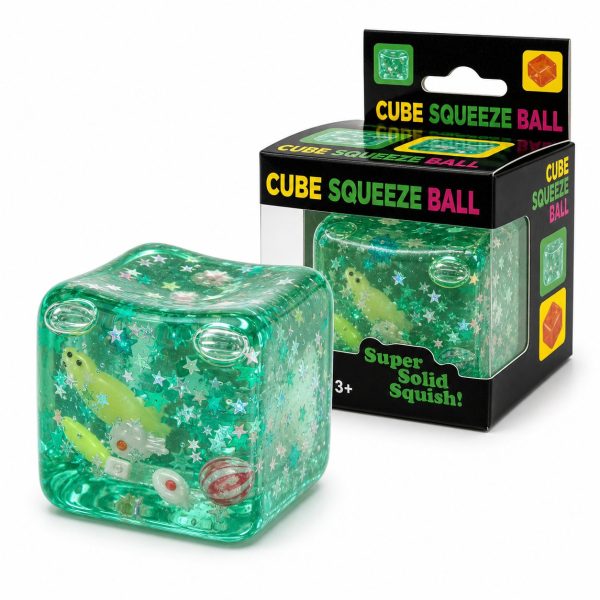 Jucarie Squishy tip Needoh in Forma de Cub, Flippy, Model Cub de Gheata cu Scoici, Antistres Senzoriala Comprimabila cu Revenire Lenta, 3x3x3 cm, Turcoaz/Verde