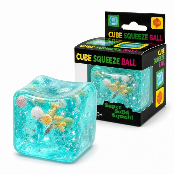Jucarie Squishy tip Needoh in Forma de Cub, Flippy, Model Cub de Gheata cu Stele Maritime, Antistres Senzoriala Comprimabila cu Revenire Lenta, 4.5x4.5x4.5 cm, 110 g, Albastru