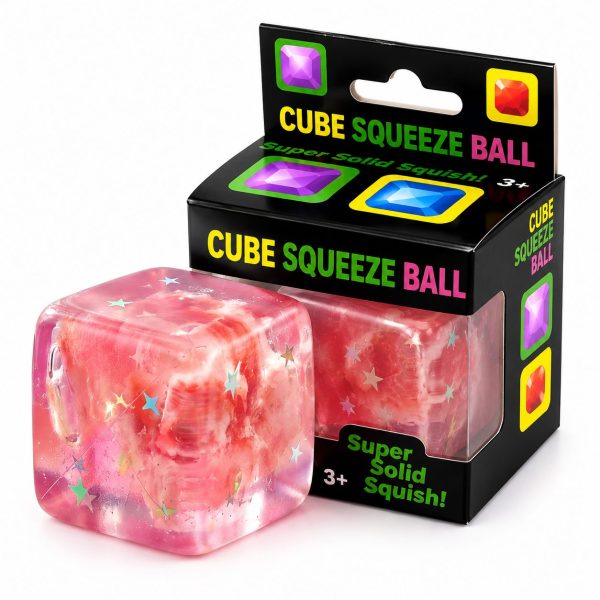 Jucarie Squishy tip Needoh in Forma de Cub, Flippy, Model Cub de Gheata cu Stele Maritime, Antistres Senzoriala Comprimabila cu Revenire Lenta, 4.5x4.5x4.5 cm, 80 g, Roz