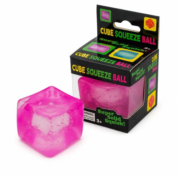 Jucarie Squishy tip Needoh in Forma de Cub, Flippy, Model Cub de Gheata Transparent, Antistres Senzoriala Comprimabila cu Revenire, 5x5x5 cm, 135 g, Roz