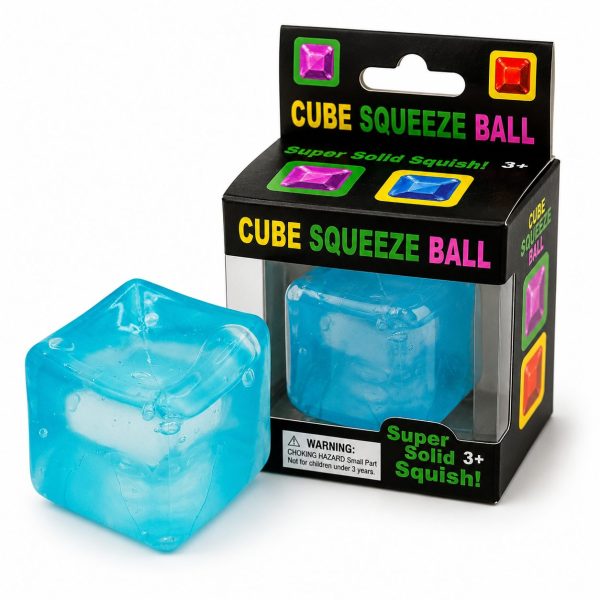 Jucarie Squishy tip Needoh in Forma de Cub, Flippy, Model Cub de Gheata Transparent, Antistres Senzoriala Comprimabila cu Revenire, 5x5x5 cm, 135 g, Albastru
