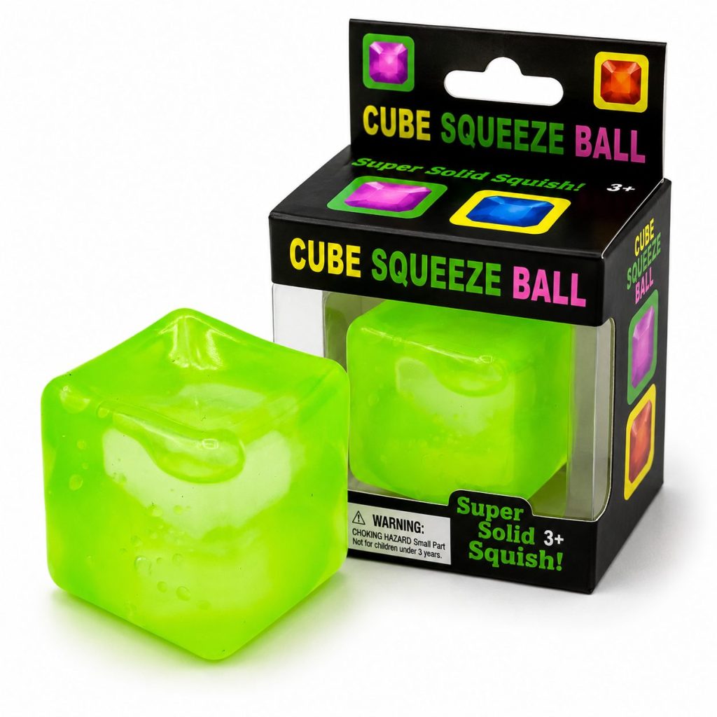Jucarie Squishy tip Needoh in Forma de Cub, Flippy, Model Cub de Gheata Transparent, Antistres Senzoriala Comprimabila cu Revenire, 5x5x5 cm, 135 g, Verde