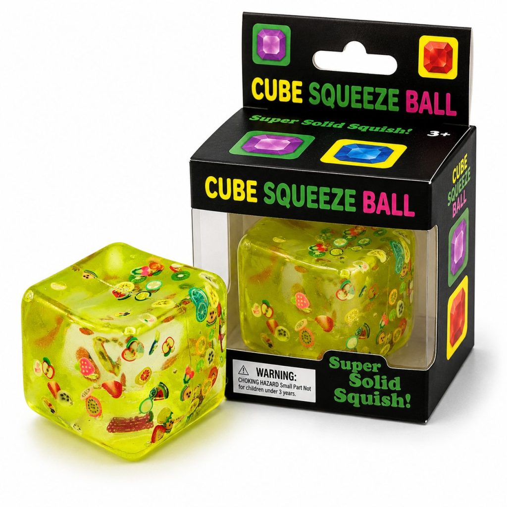 Jucarie Squishy tip Needoh in Forma de Cub, Flippy, Model Fructe de Vara, Antistres Senzoriala Comprimabila cu Revenire, 5 cm, Galben