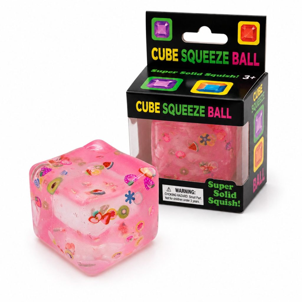 Jucarie Squishy tip Needoh in Forma de Cub, Flippy, Model Fructe de Vara, Antistres Senzoriala Comprimabila cu Revenire, 5 cm, Roz
