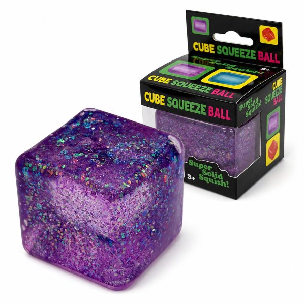 Jucarie Squishy tip Needoh in Forma de Cub, Flippy, Model Ice Cube cu Sclipici Magic, Antistres Senzoriala Comprimabila cu Revenire Lenta, 4.5x4.5 cm, 110 g, Mov