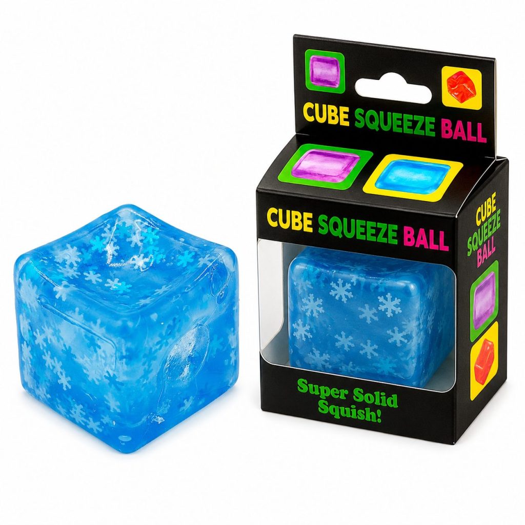 Jucarie Squishy tip Needoh in Forma de Cub, Flippy, Model Ice Cube din Maltoza cu Fulgi, Antistres Senzoriala Comprimabila cu Revenire Lenta, 5x5x5 cm, 140 g, Albastru