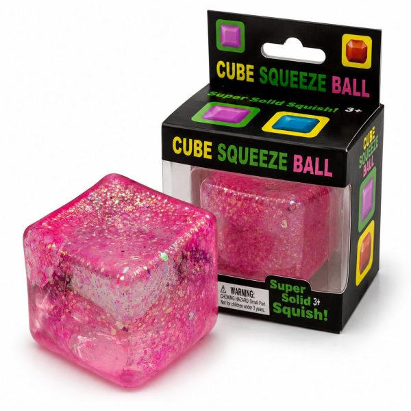 Jucarie Squishy tip Needoh in Forma de Cub, Flippy, Model Ice Cube din Maltoza cu Sclipici, Antistres Senzoriala Comprimabila cu Revenire Lenta, 5x5 cm, 145 g, Roz