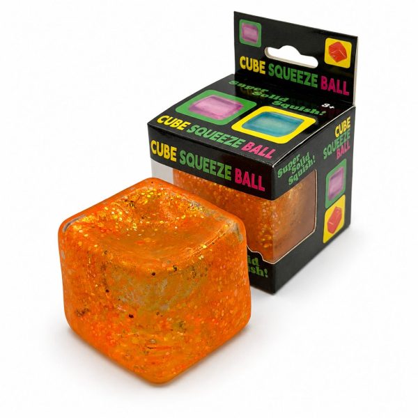 Jucarie Squishy tip Needoh in Forma de Cub, Flippy, Model Ice Cube din Maltoza cu Sclipici, Antistres Senzoriala Comprimabila cu Revenire Lenta, 5x5 cm, 145 g, Galben