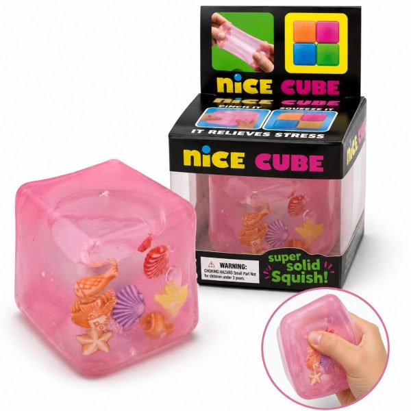 Jucarie Squishy tip Needoh in Forma de Cub, Flippy, Model Ocean cu Scoici, Antistres Senzoriala Comprimabila cu Revenire, 5 cm, Roz